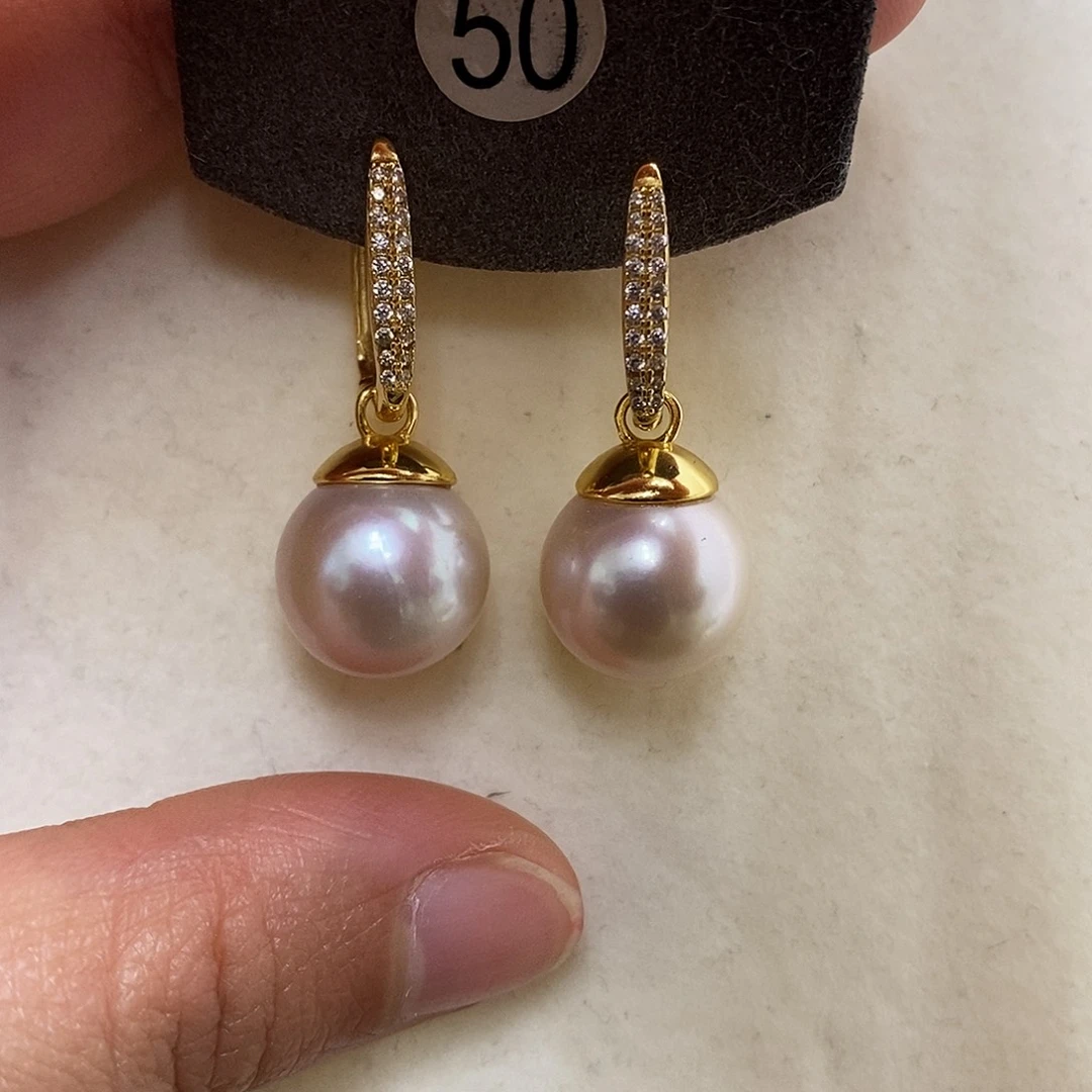 银S925镀金镶嵌耳饰淡水珍珠