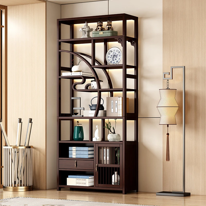 新中式博古架酒柜多宝阁茶叶架展示柜摆件柜茶室茶具茶柜置物架子