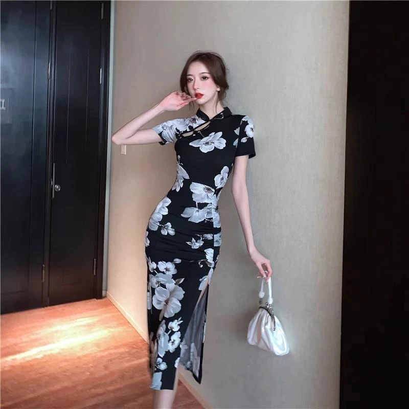 spa足浴技师工作服柔式工装改良旗袍新款足疗桑拿按摩连衣裙复古