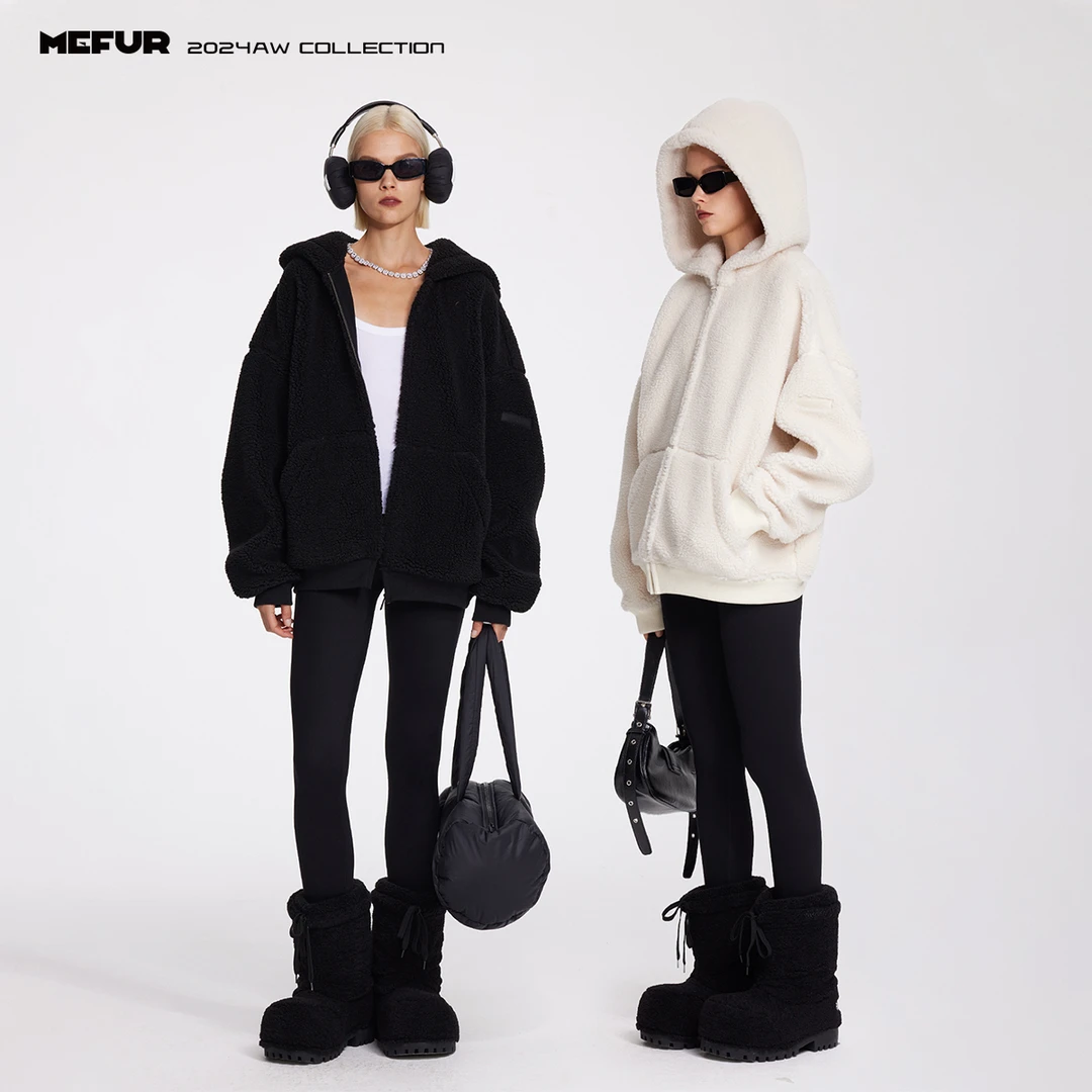 MEFUR短外套春秋摇粒绒上衣百搭纯色宽松连帽卫衣