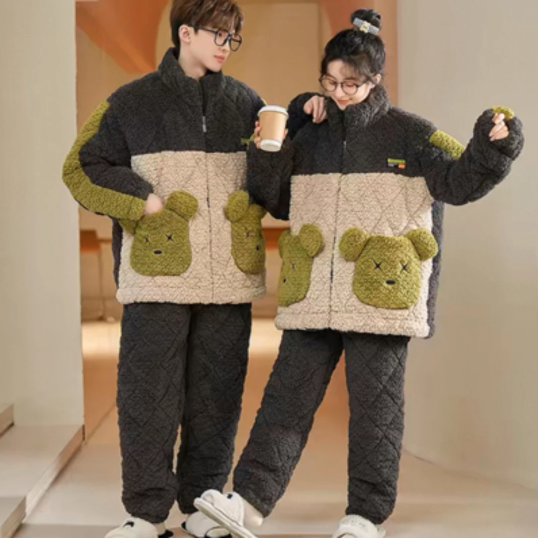 3号（短套）三层夹棉男女款加厚加绒外出可穿家居服