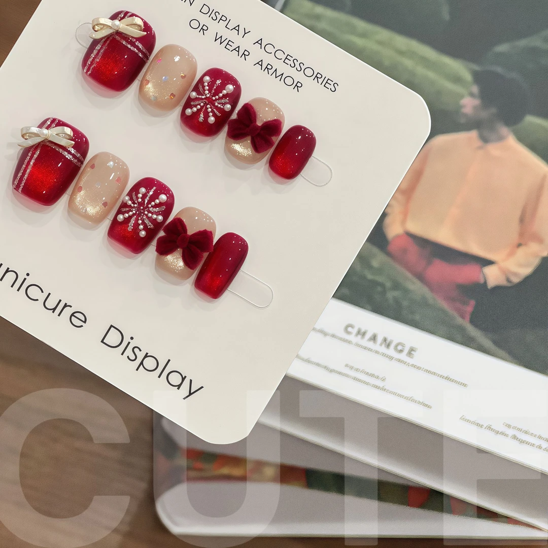 【告白烟火】圣诞款式手工穿戴甲定制可爱立体美甲