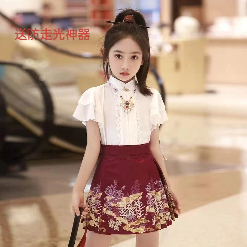 女童马面裙汉服夏款短款短袖中国风超仙女童汉服半身裙可爱公主裙