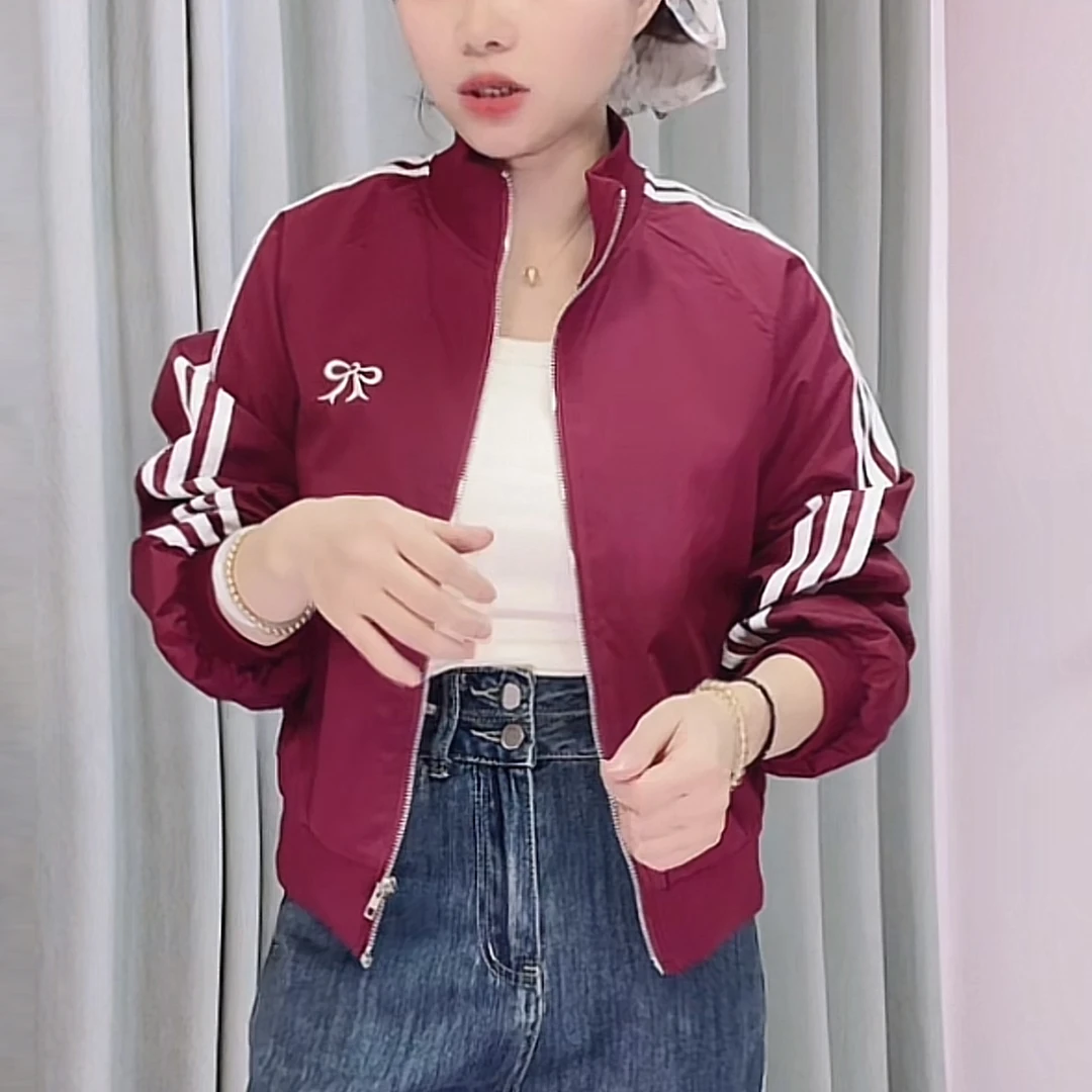 欧货设计感蝴蝶结立领外套女小众减龄气质双拉链短款休闲上衣
