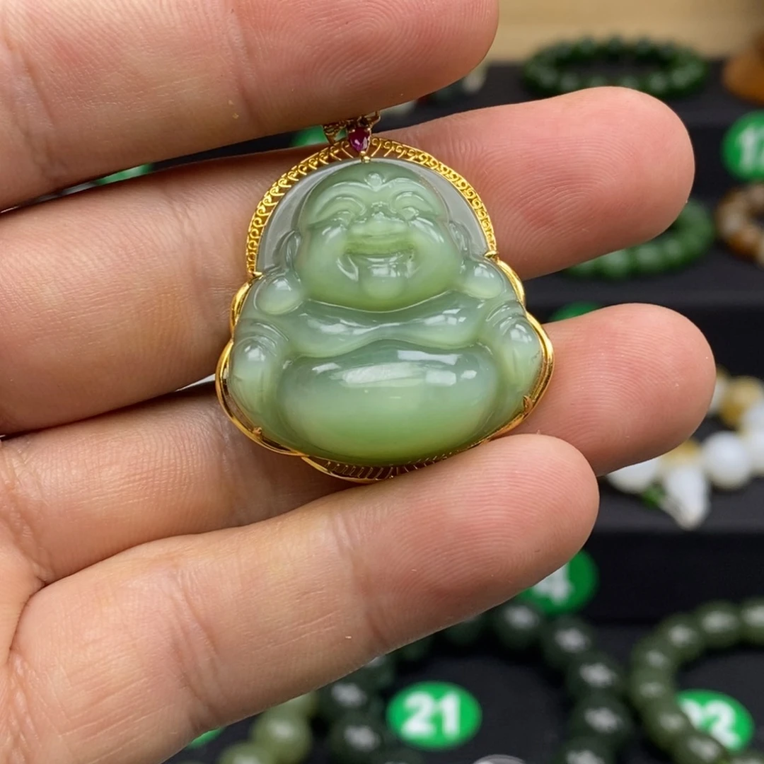 和田玉手链未镶嵌碧玉猫眼佛公