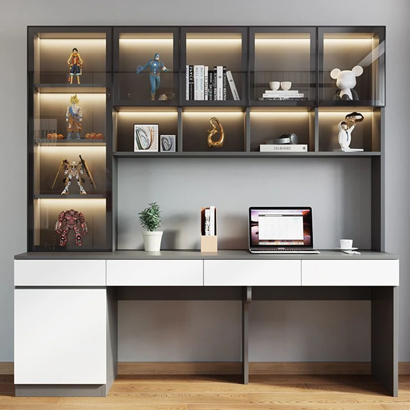 【5677人收藏】实木双人书桌书架一体写字桌学生家用卧室台式电脑