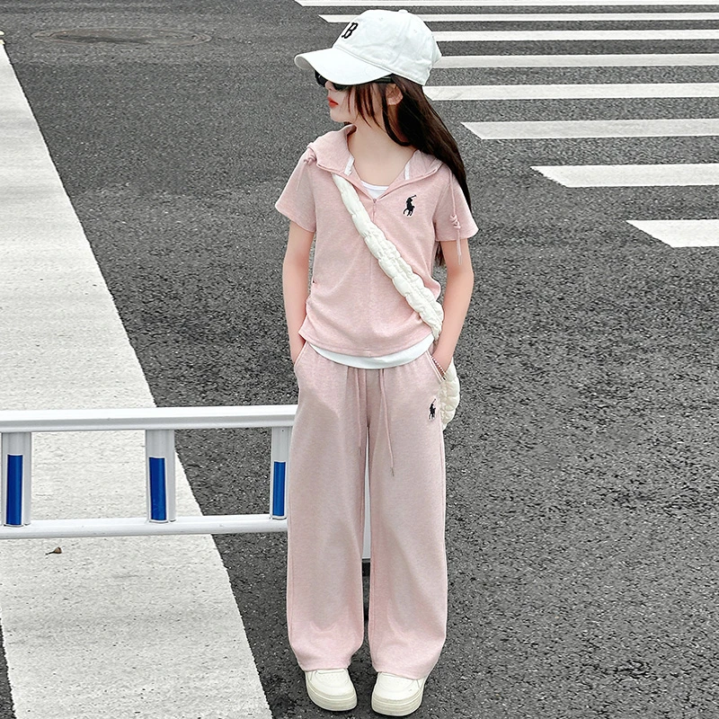 女童夏装套装2025新款洋气时髦中大童网红短袖儿童夏季休闲两件套