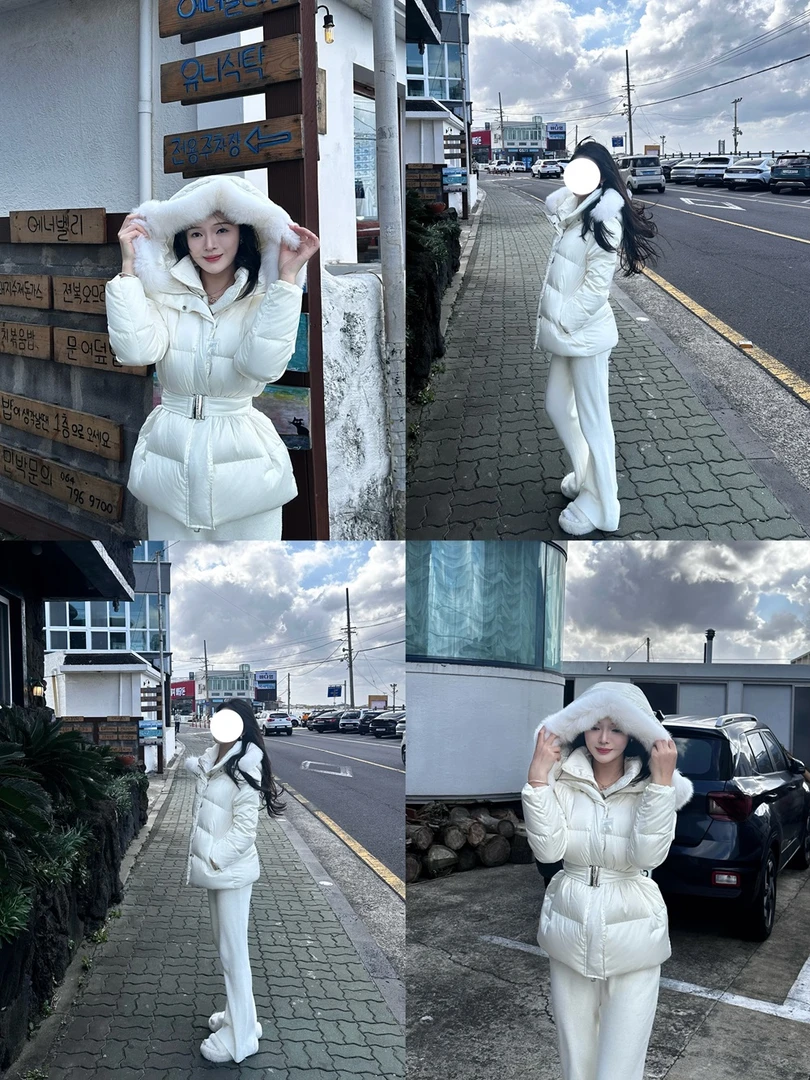 Ec轻熟风【千山暮雪】90%白鸭绒羽绒服 白色狐狸毛领收腰外套气质