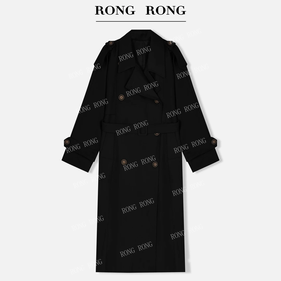 溶溶【伦敦序诗】RONGRONG 翻领双排扣优雅英伦风廓形长款风衣7288