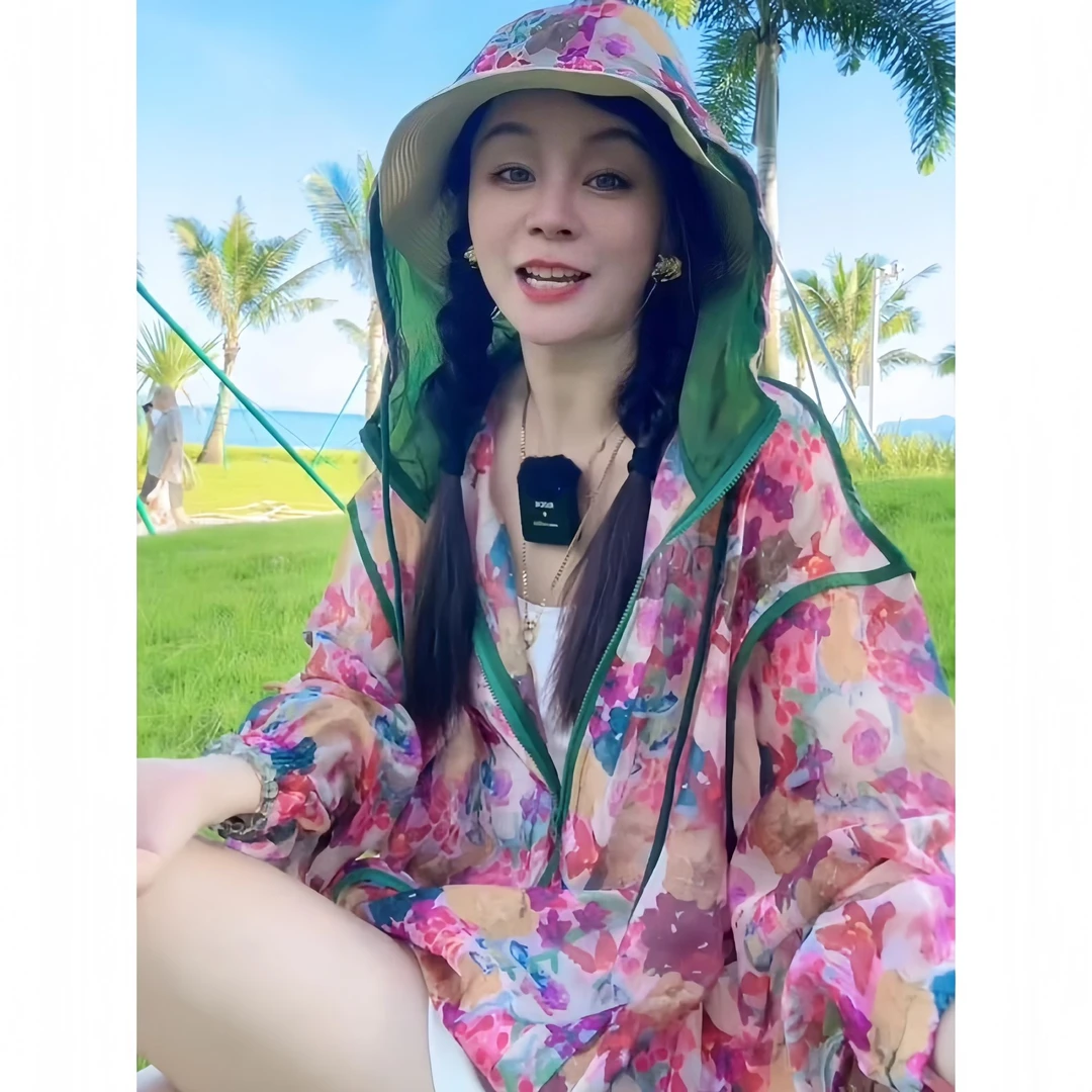 时尚印花防晒衣外套女2025夏季宽松百搭透气薄款连帽防晒服上衣
