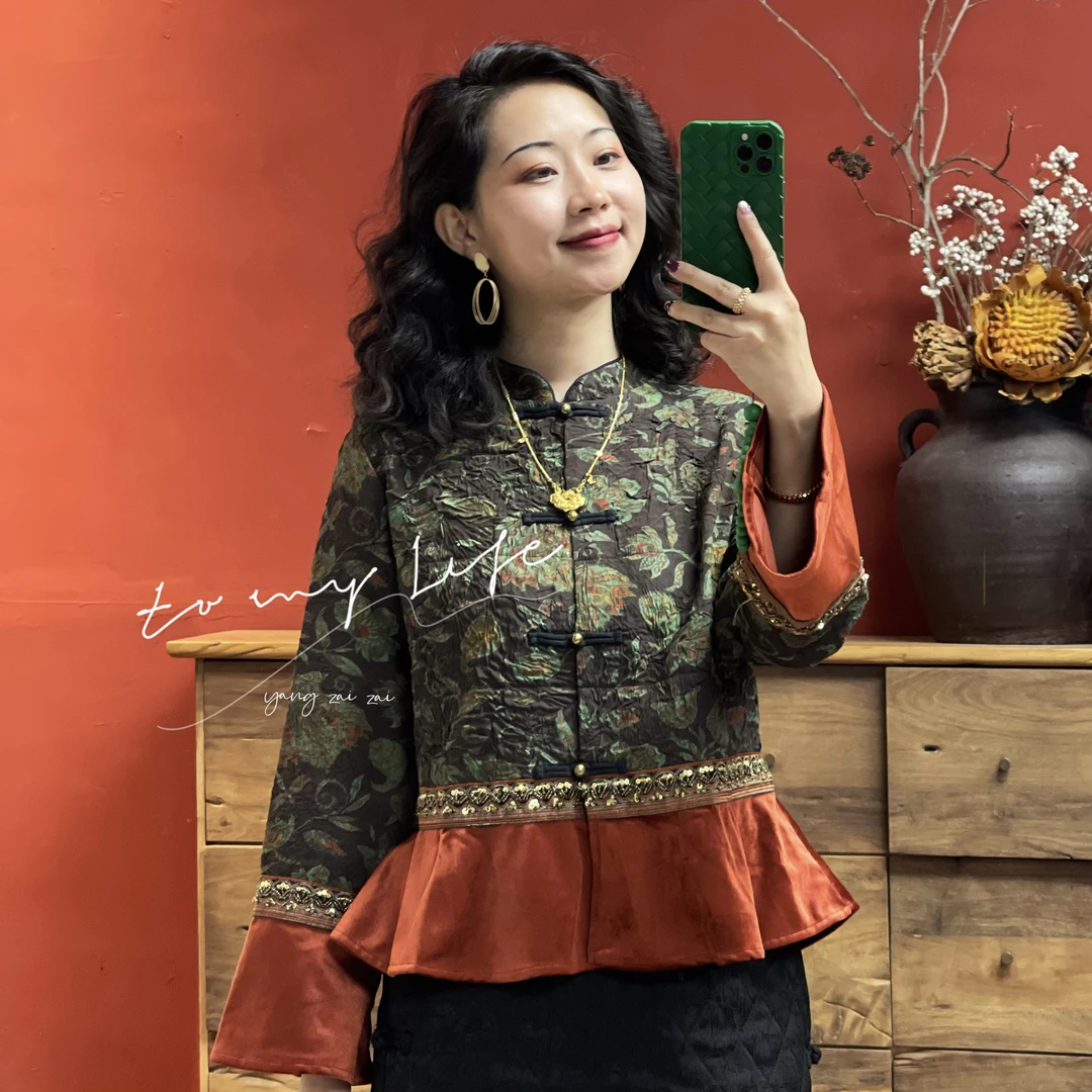 【莫奈花园】新中式国风复古珠扣设计感上衣90261