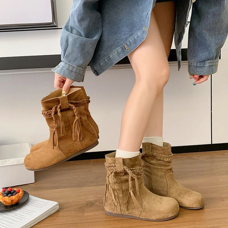 时尚短靴女2025年秋季新款复古马丁靴小个子内增高废土风瘦瘦靴子