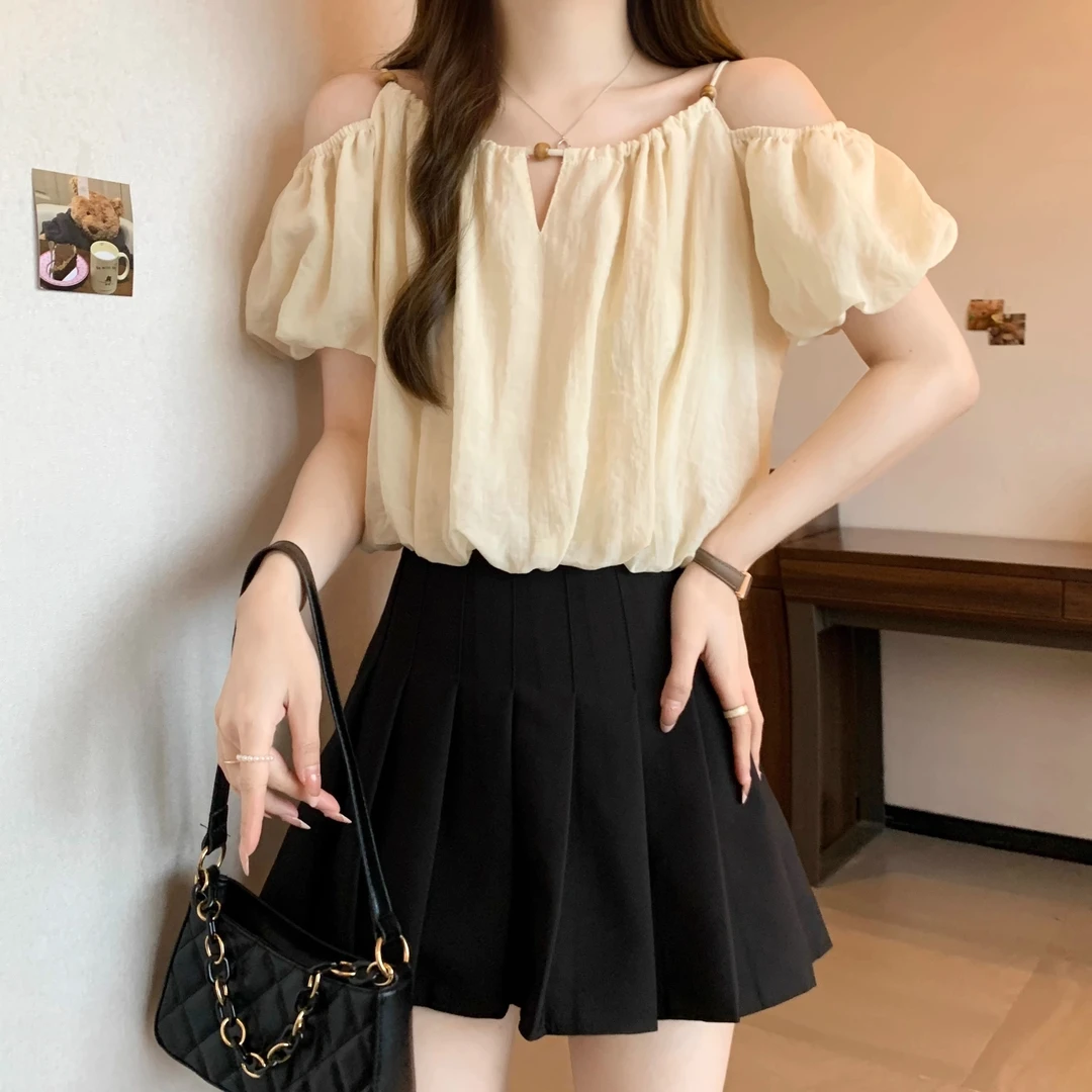 （281-290）女神时尚泡泡袖夏季必备气质修身显瘦简约时尚连衣裙