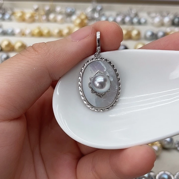 海水珍珠银S925镶嵌吊坠(不含链)
