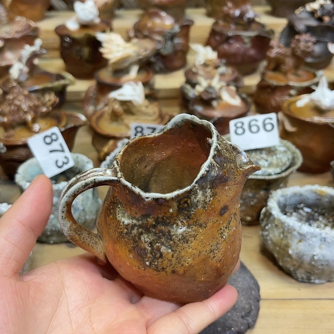 杯柴烧粗陶手捏公道杯