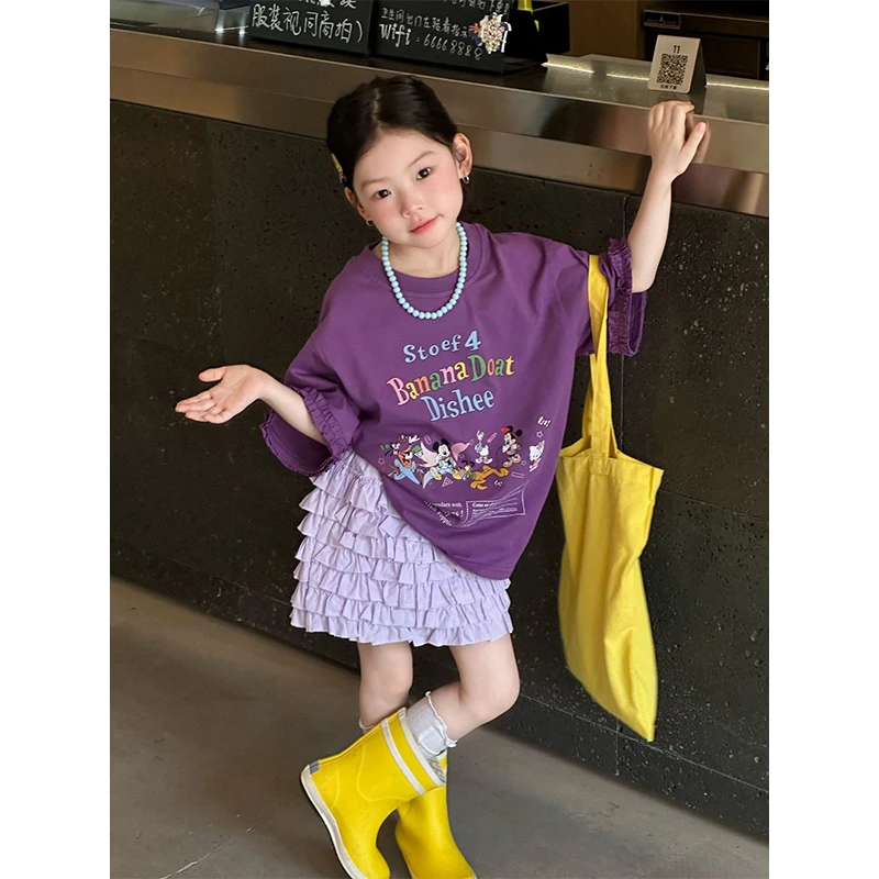 0425-紫色卡通短袖+蛋糕裙