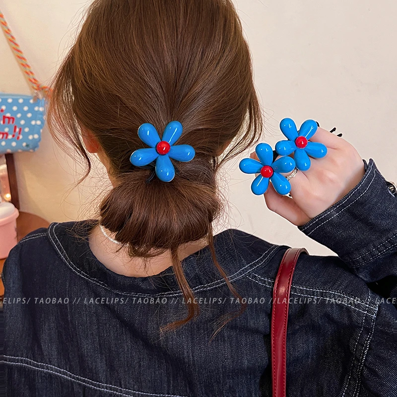 小蓝花~发圈女韩系皮筋头绳扎头发绳洋气百搭高级感头花时尚发饰