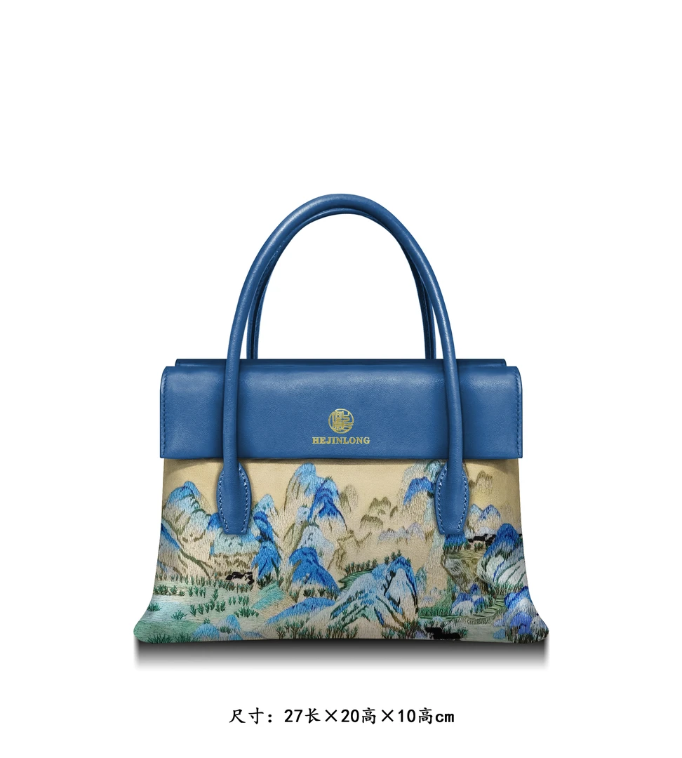 民族风苏绣千里江山图手提包