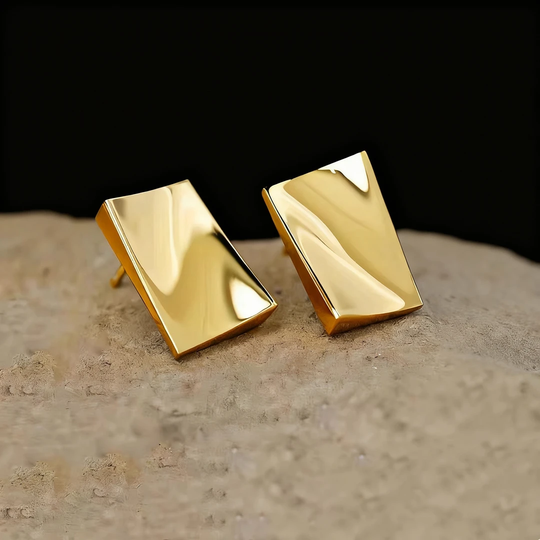 铜合金耳饰 【金色方砖】【厚镀18K金】香港ONLUCK秋季爆款方宜轻奢