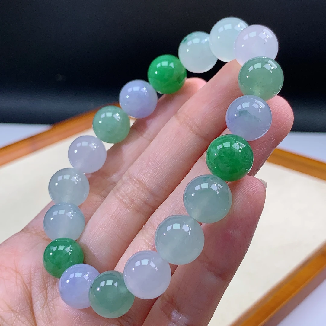 7.18-18缅甸天然翡翠A货多宝手串卡10.8mm18颗粒