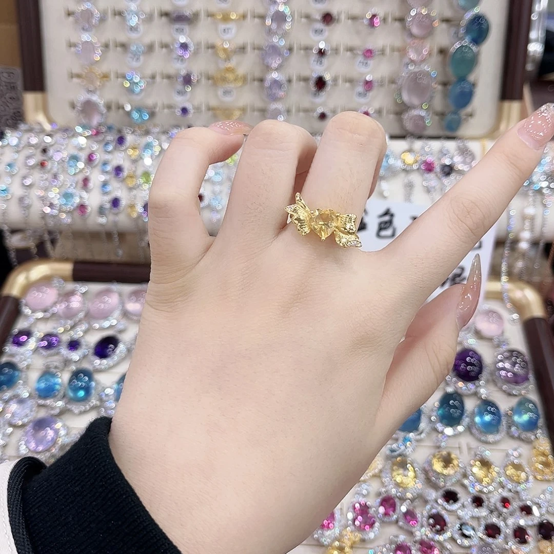 黄晶银S925镶嵌戒指