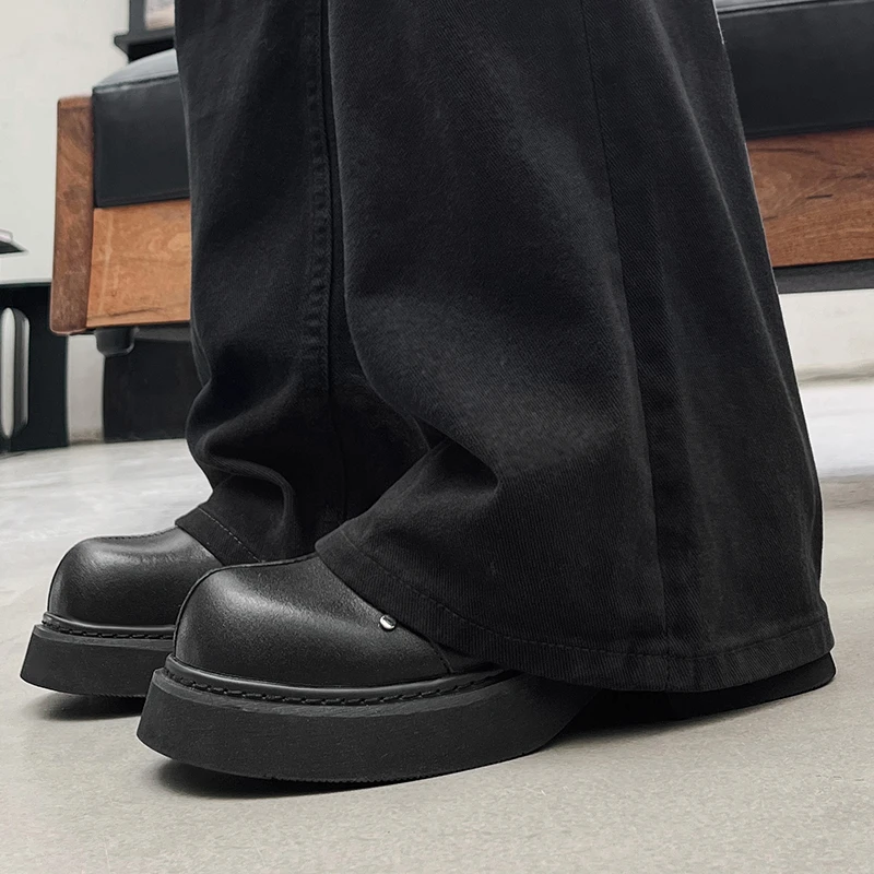 大头德比鞋男高级感厚底增高英伦风通勤懒人一脚蹬魔术贴休闲皮鞋