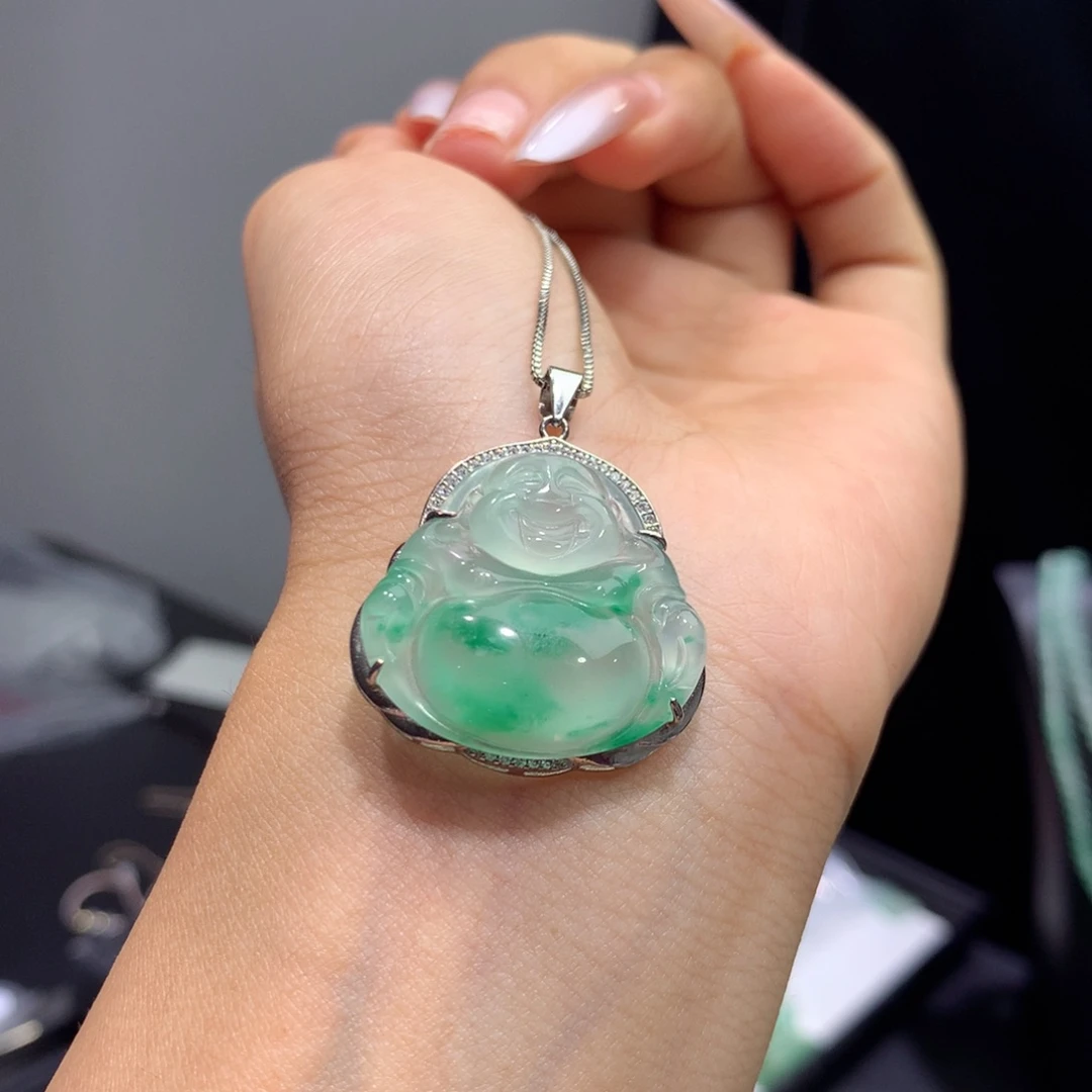 石英质玉（非洲翠）银S925镶嵌颈饰