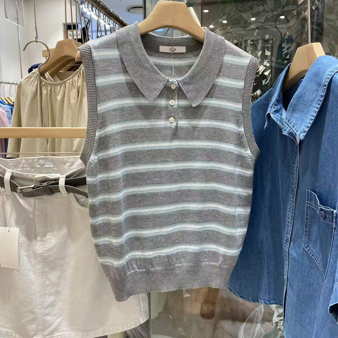 【A2在韩国】东大门女士针织条纹马甲《NO退NO换》