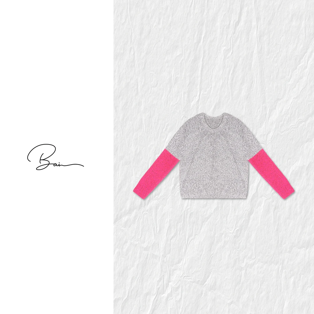 TXB “S+”山羊绒定纺定染进口水貂毛轻奢撞色圆领针织衫XB-7860