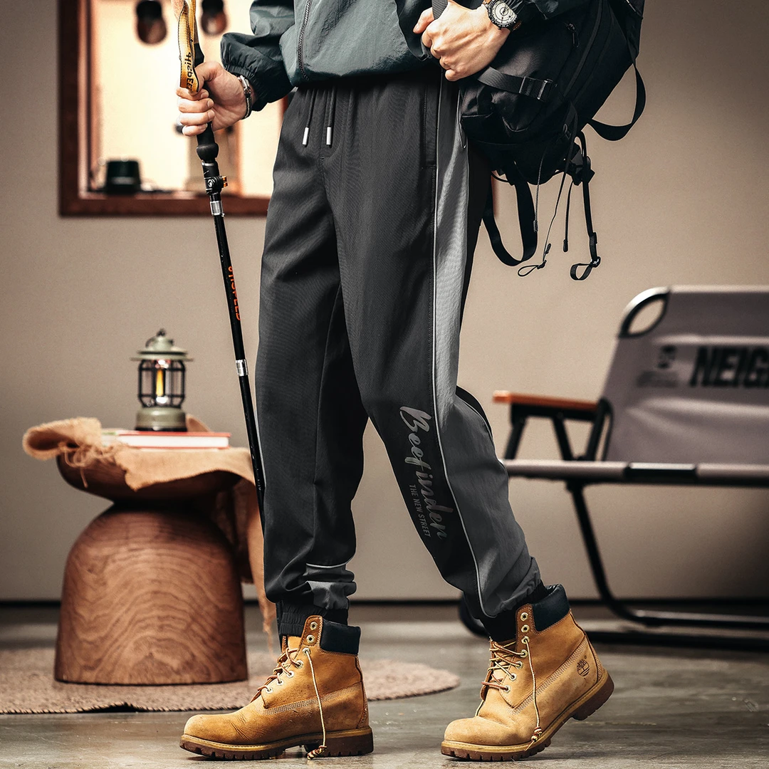 格蓝鹿高端美式潮牌拼接速干休闲裤男春季宽松冰丝运动男士束脚裤