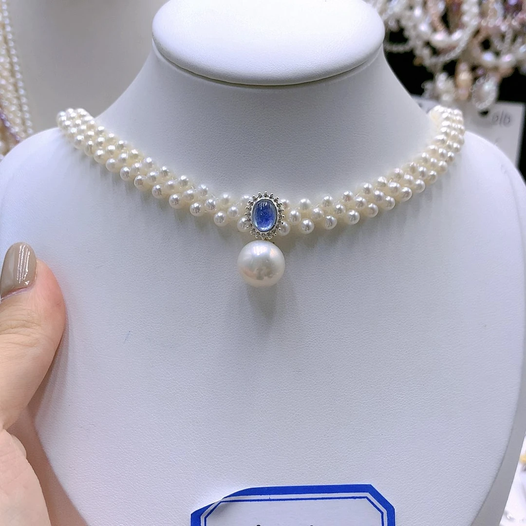 颈饰银S925镶嵌淡水珍珠爱****l