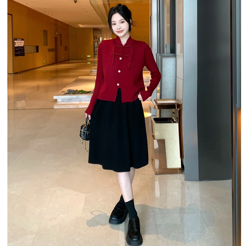 【新年战袍】时尚套装新中式国风马甲裙子两件套针织毛衣连衣裙8800