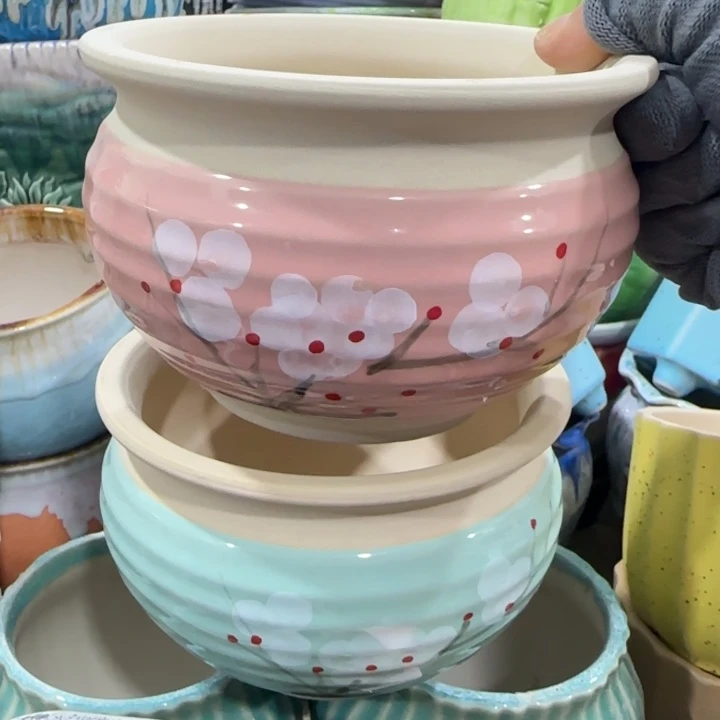 凑9块包邮，有孔，陶瓷花盆