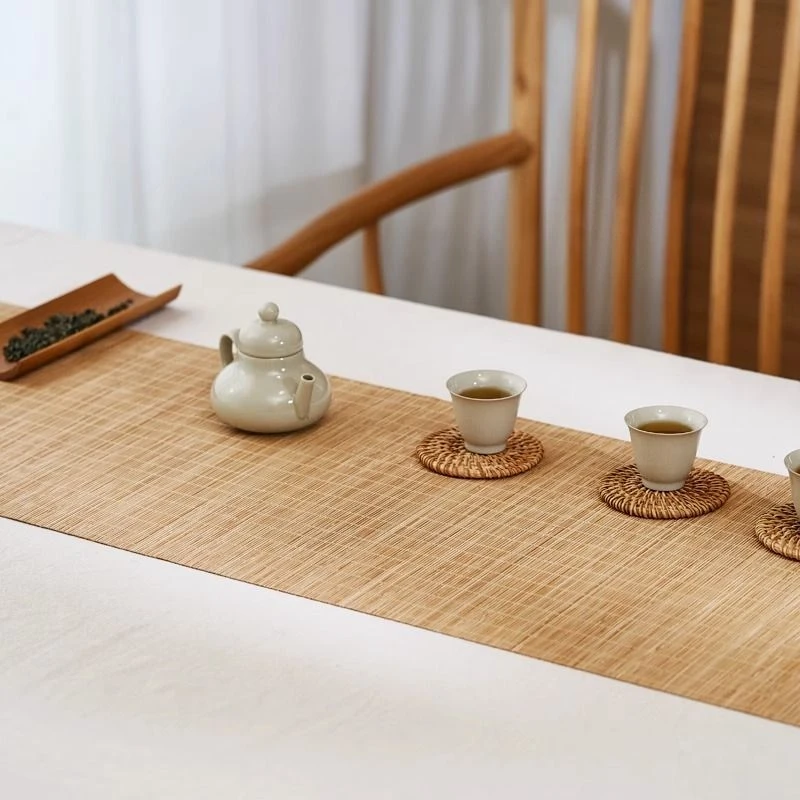 竹茶席竹杯垫茶帘桌旗中式禅意茶垫隔热垫复古长条茶盘垫子功夫茶