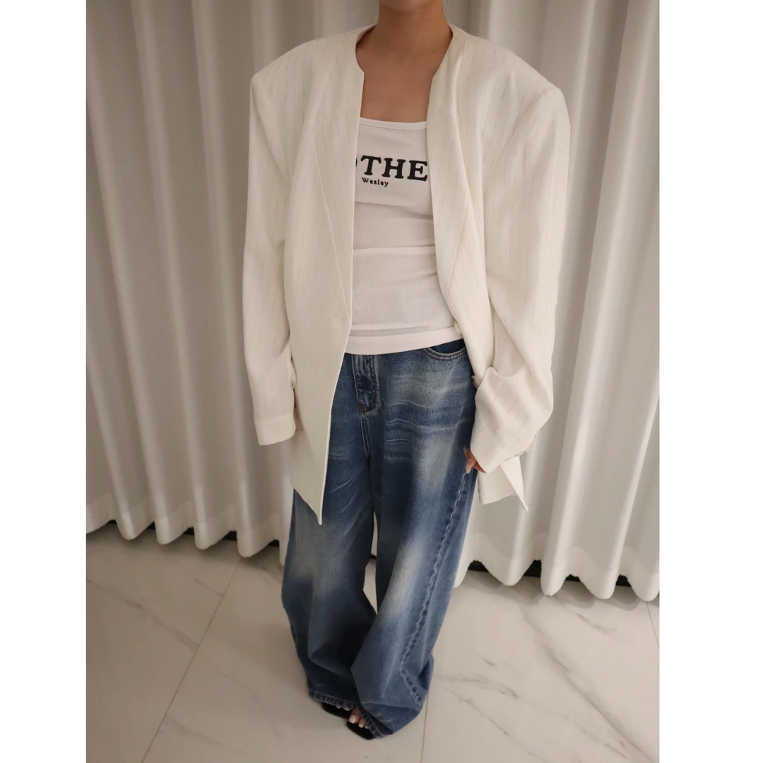 KIOKWANG//做旧水洗磨白花纹工艺 高腰直筒宽松阔腿牛仔裤