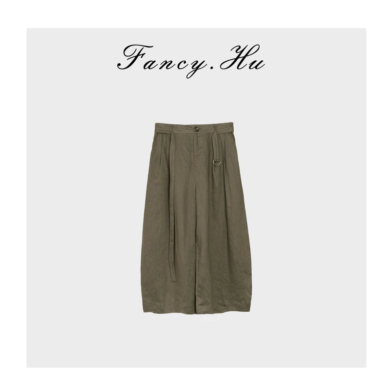 【Fancy.Hu】100亚麻后腰松紧宽松气质时尚简约九分休闲裤FG260250