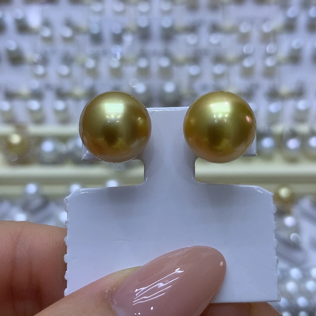 海水珍珠耳饰18K金镶嵌13mm