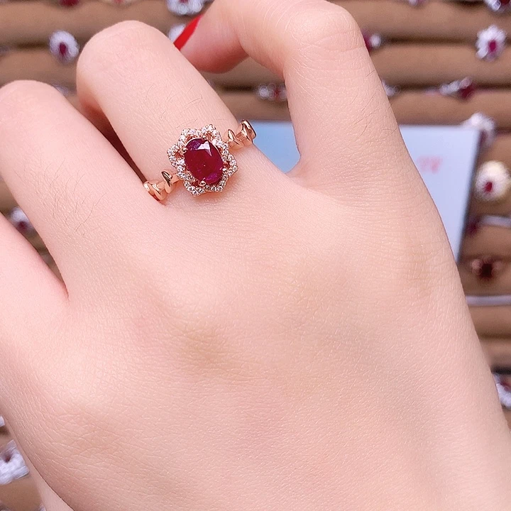 戒指银S925镶嵌红宝石