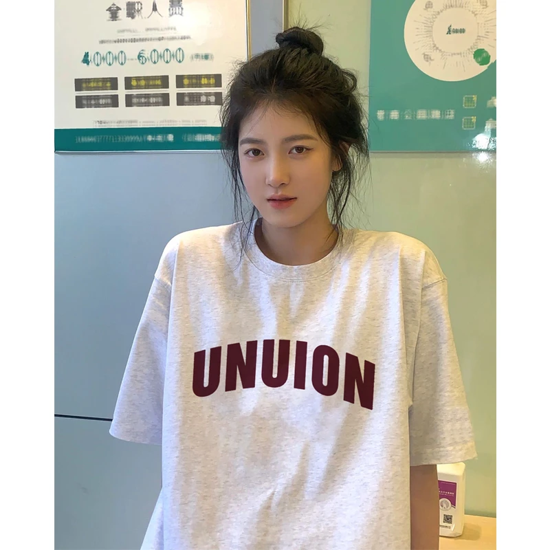 花灰色美式复古正肩短袖t恤女夏季设计感小众潮牌港风半袖上衣潮