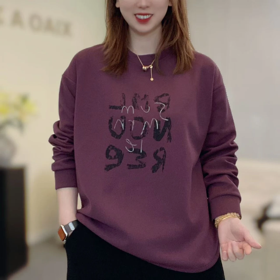 【复古字母】2025秋季简约韩版宽松显瘦百搭长袖圆领卫衣女上衣