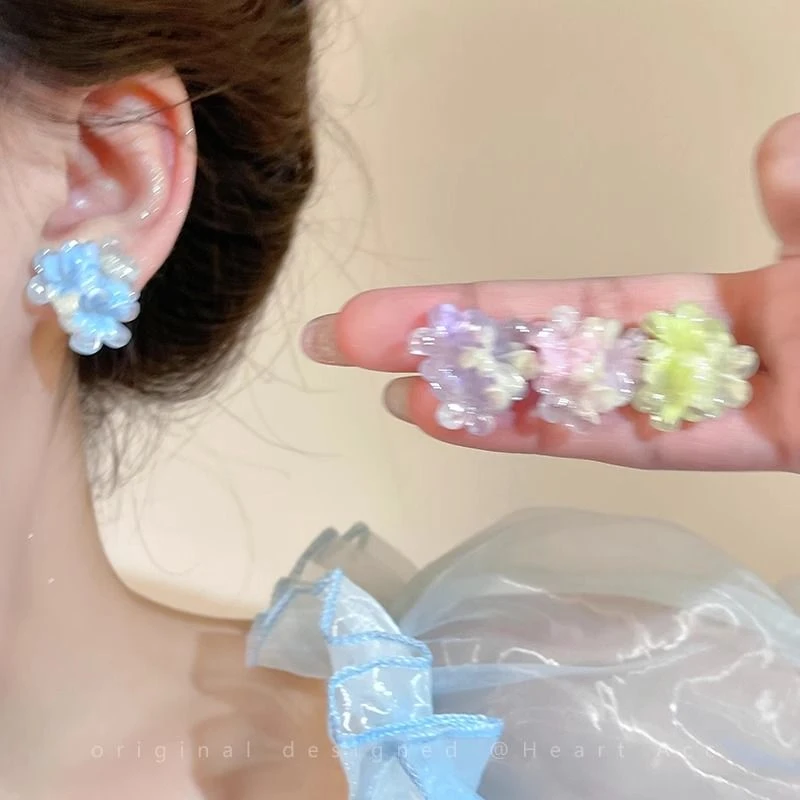 清透蓝色晕染花朵耳钉女小众高级感轻奢小清新耳环甜美氛围感耳饰