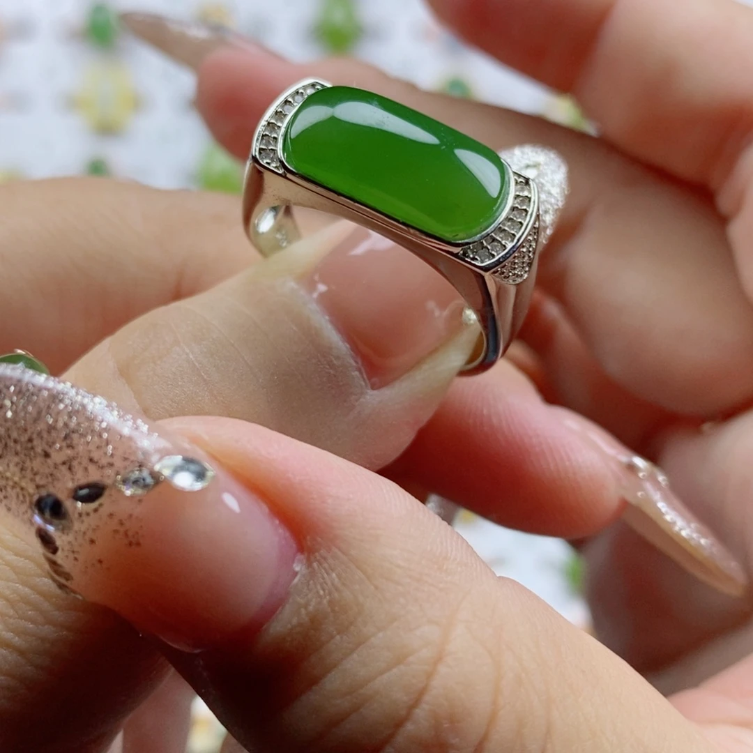 和田玉（碧玉）戒指银S925镶嵌