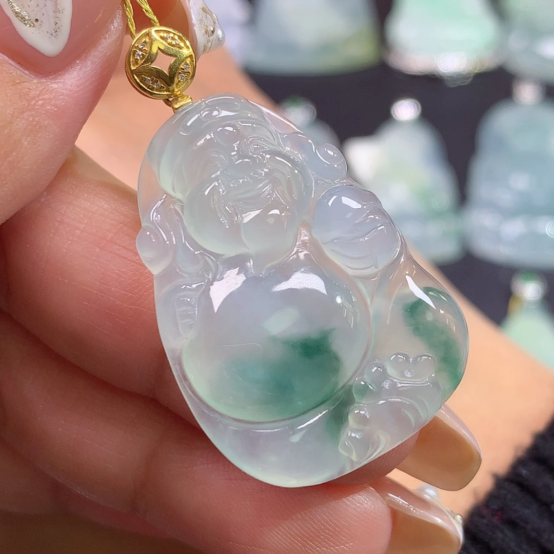 火***火翡翠18K金镶嵌颈饰