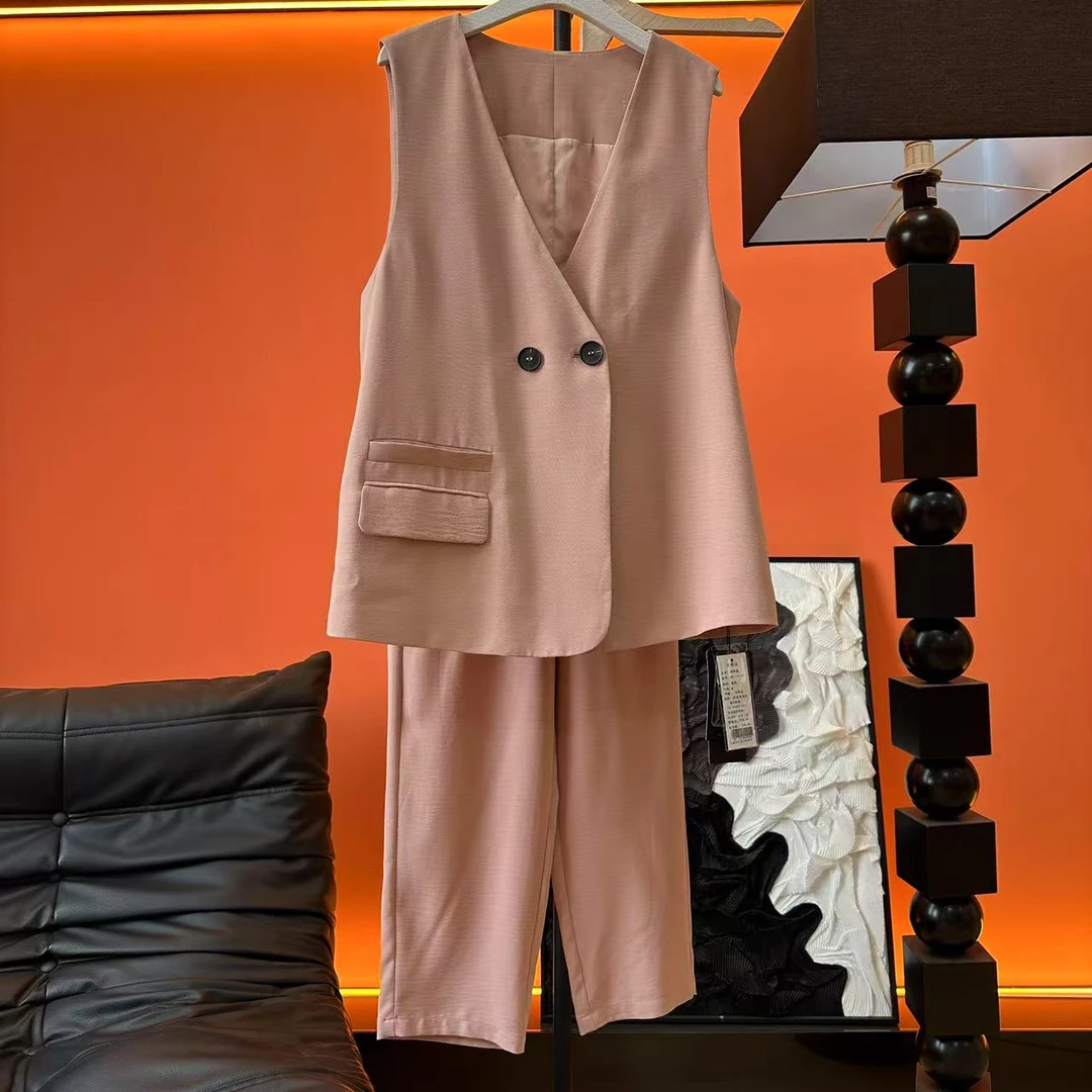 C049 春款新品女装 休闲时尚两件套马甲+裤子