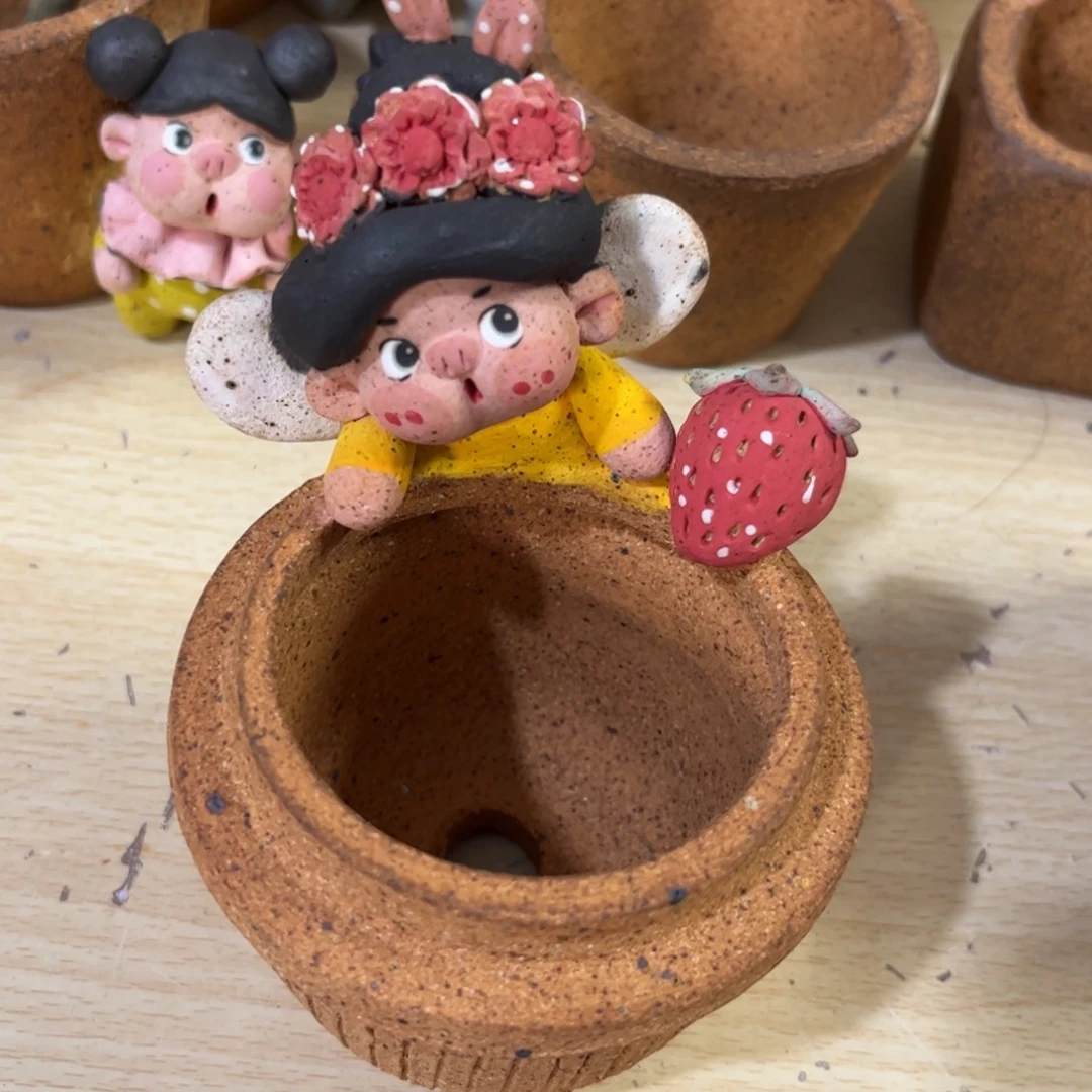 泥塑古镇炻陶花盆