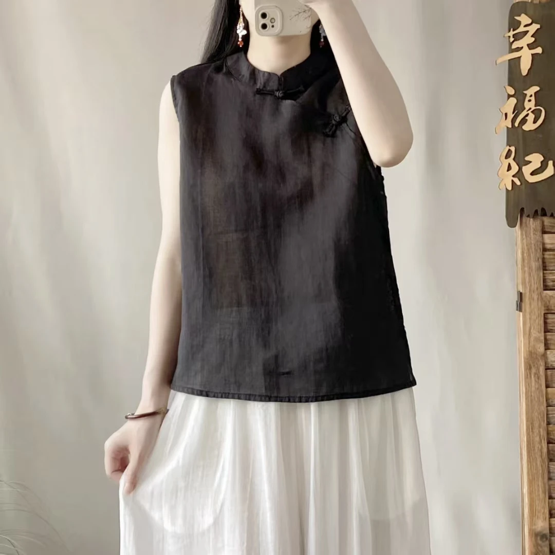 俏女人主播同款苎麻无袖国风小衫