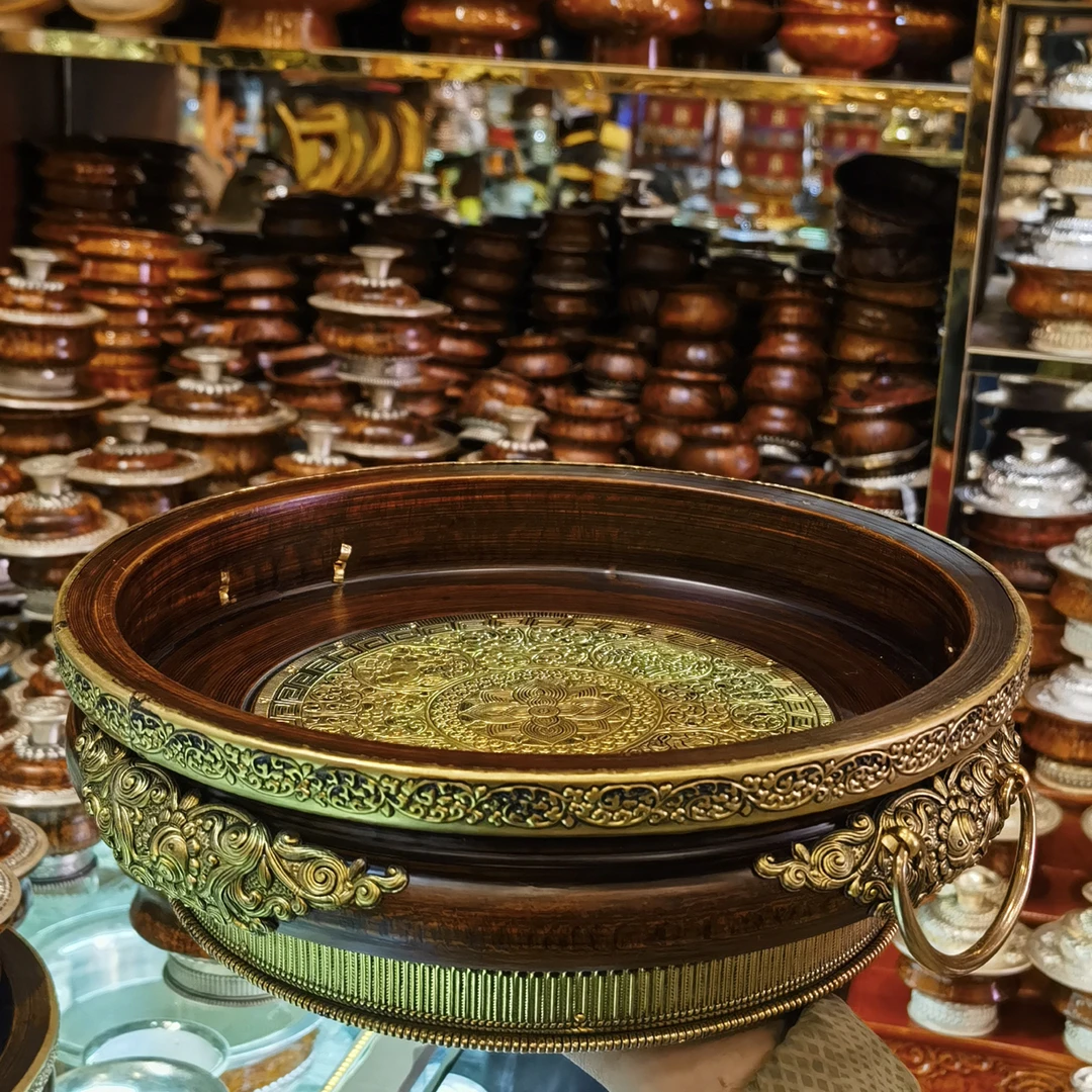 桦木镶黄桶果盘/茶盘三个大小可选