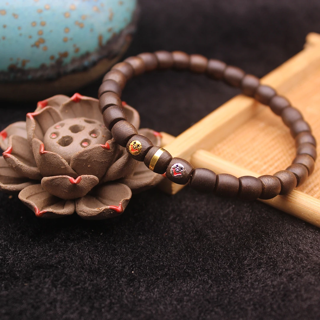 沉香金银双标金腰带天然沉香手串7mm