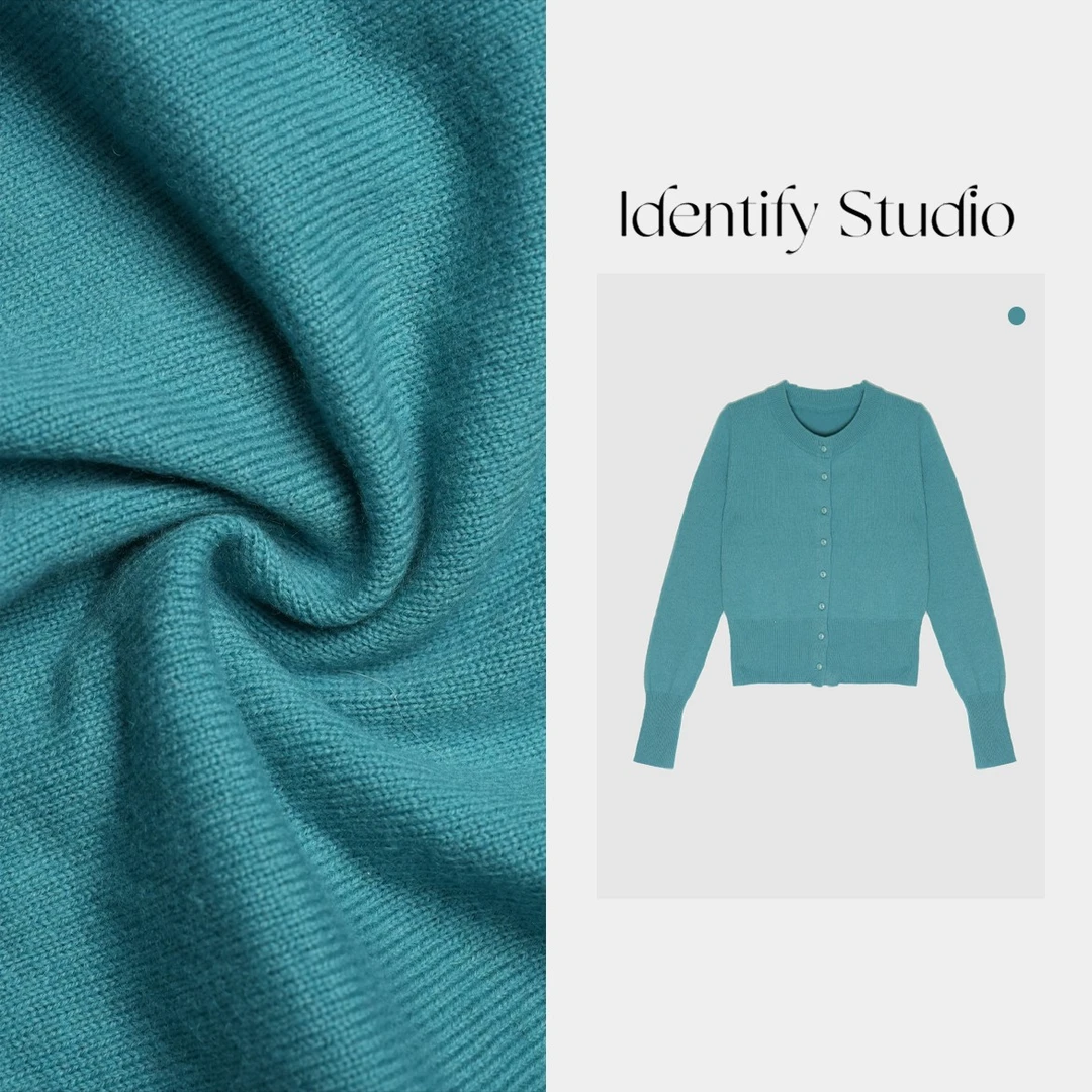 IDENTIFY香香“时髦蓝波”春季孔雀蓝针织开衫上衣25SS