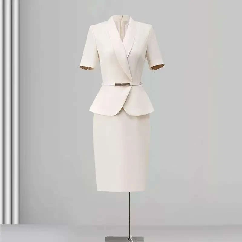 鑫权长裙不褪色夏季包臀裙案场连衣裙气质白色春夏空姐美式牛仔风